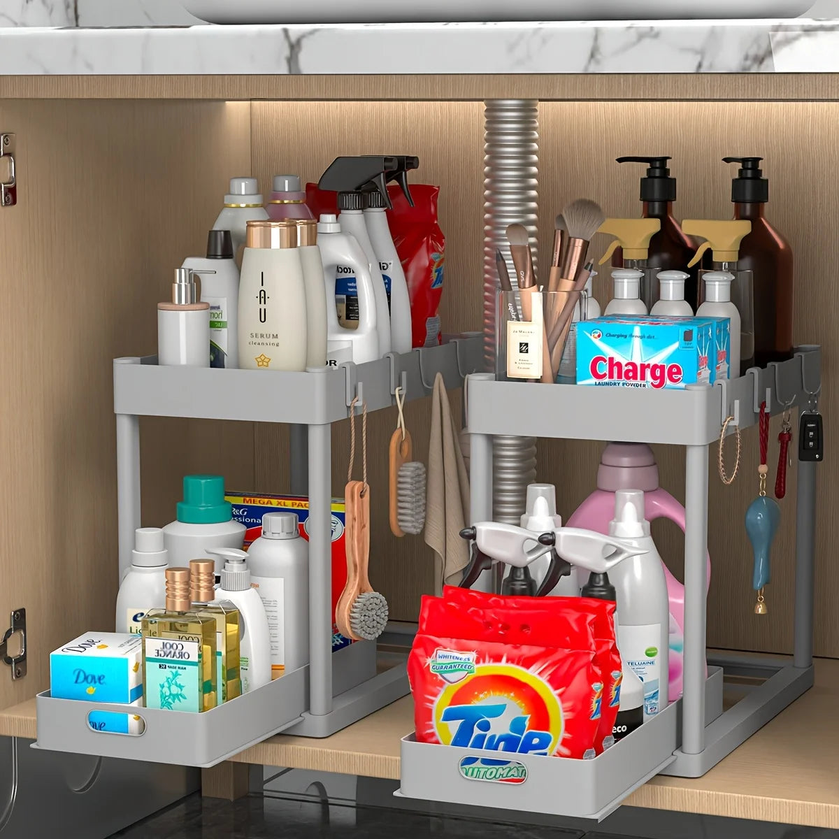 2-Tier Sliding Under Sink Organizer Space-Saving Bathroom Cabinet