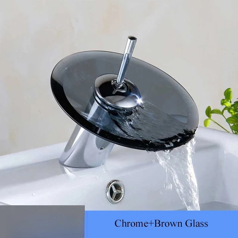 Colorful Glass Waterfall Bathroom Basin Sink Faucet Chrome