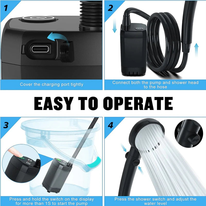 Camping Shower Equipment 6000mah Rechargeable Led Display Screen