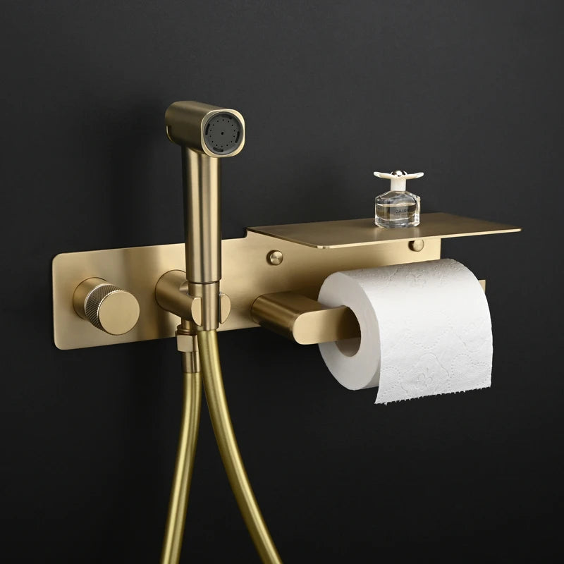Brushed Rose Gold Bidet Sprayer Concealed Button Brass
