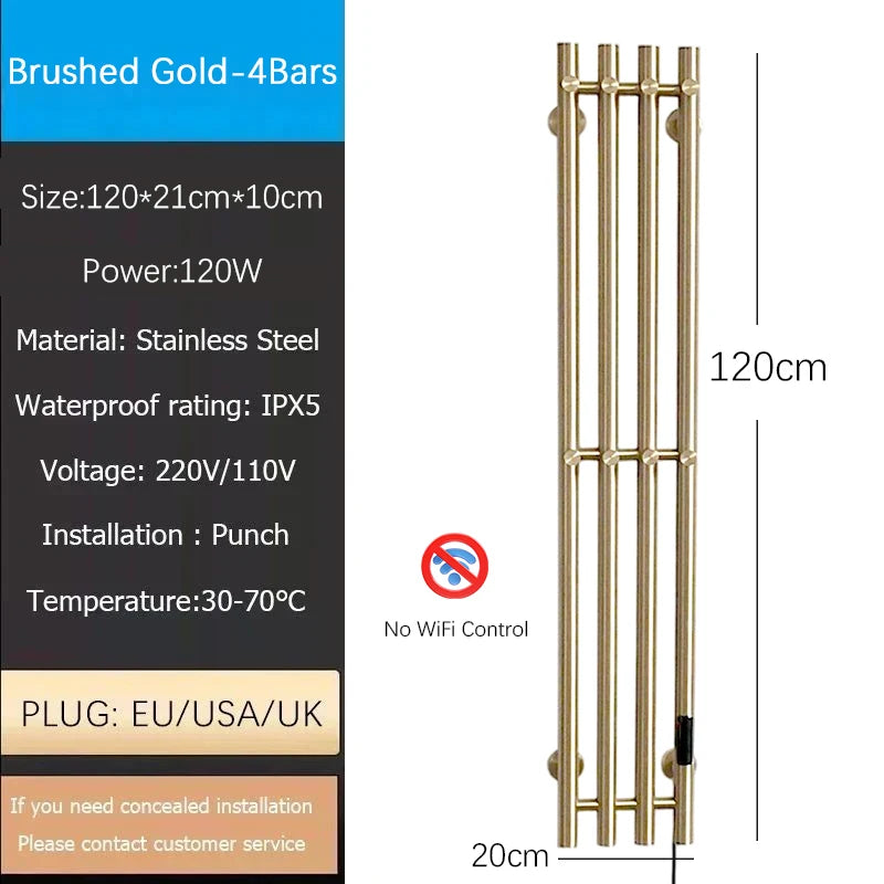 Oxg 3-Bar Electric Heated Towel Rack Timer Wall
