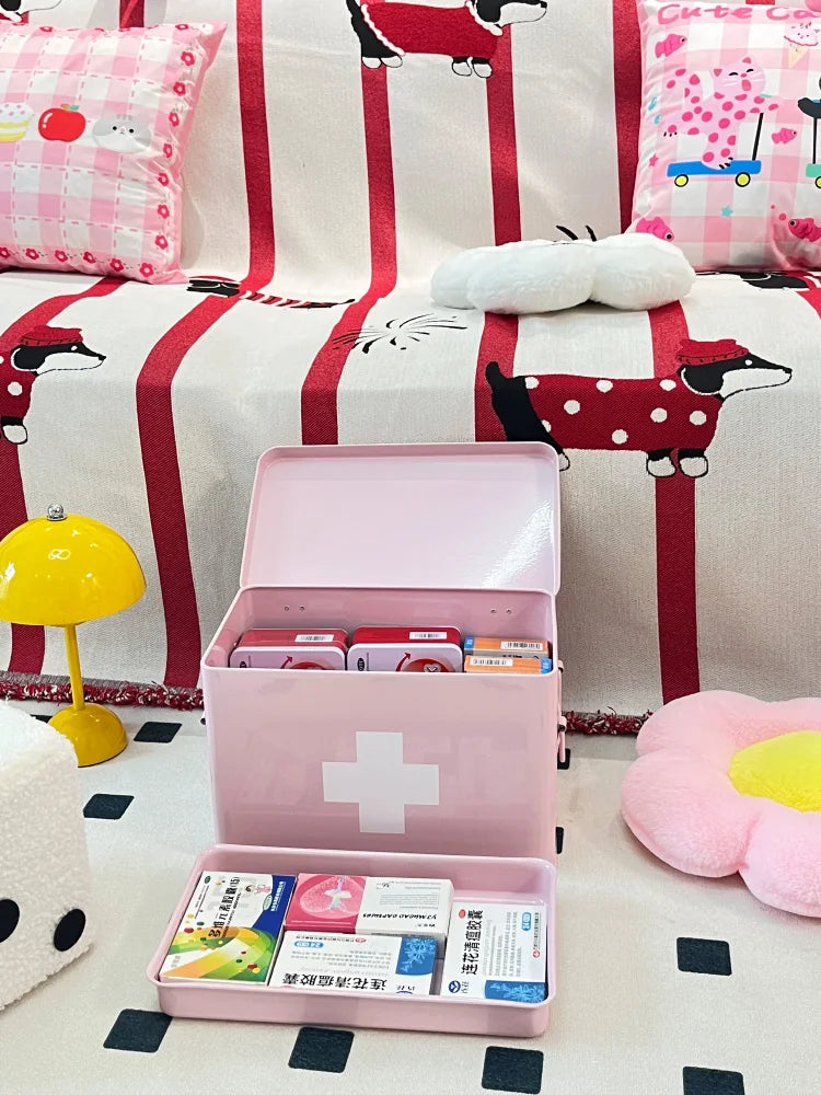 Pink Aesthetic Storage Organizer Box Multi-Layer Compartments