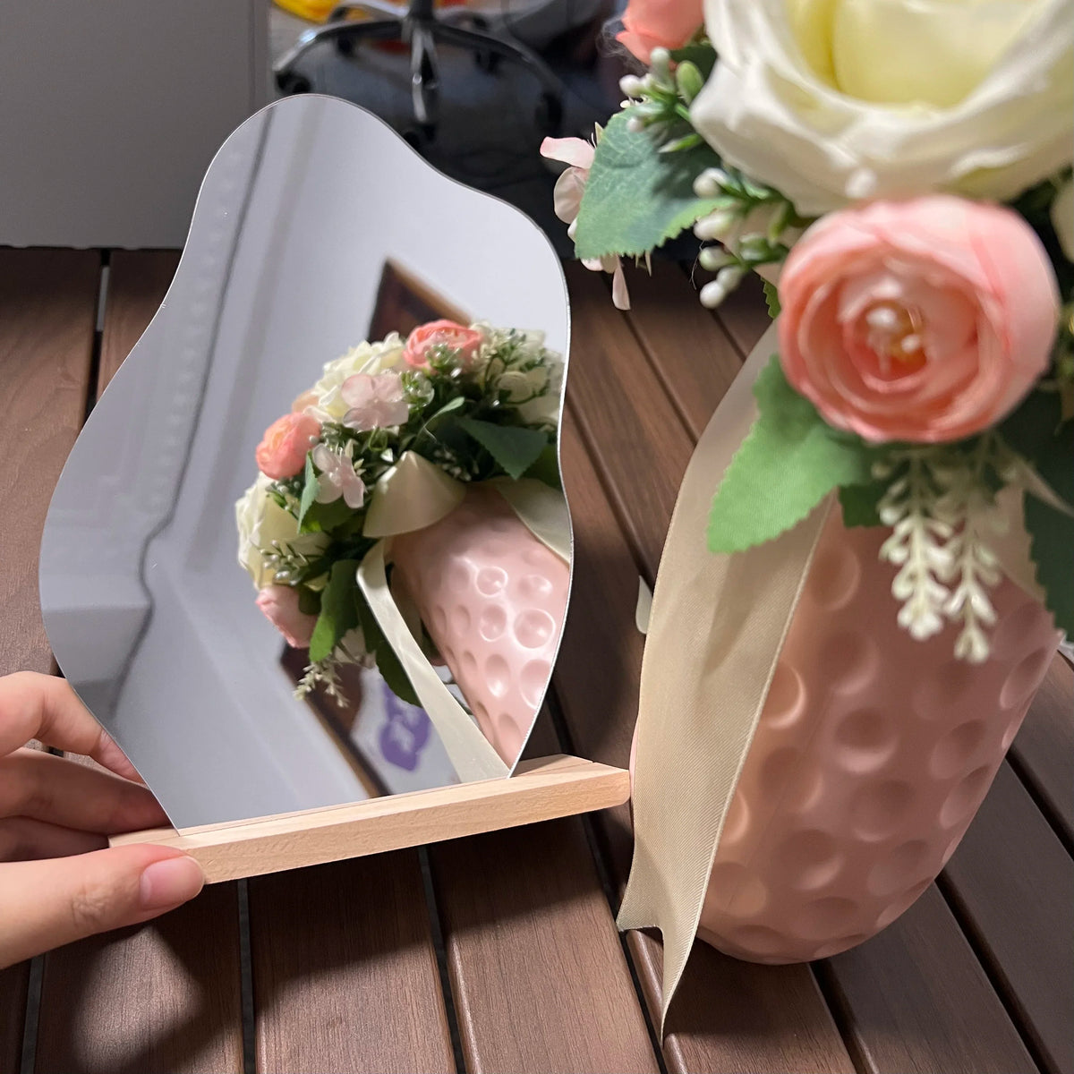 Wooden Irregular Makeup Mirror Cloud Shaped Frameless Decorative