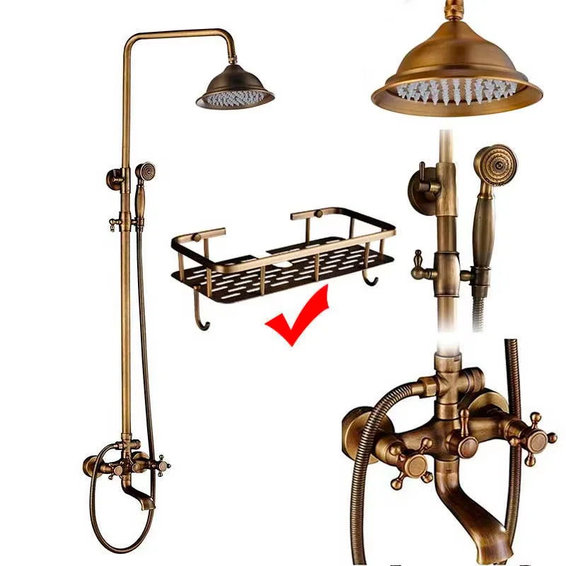 Antique Brass Bathroom Shower Faucets Rainfall Shower Head