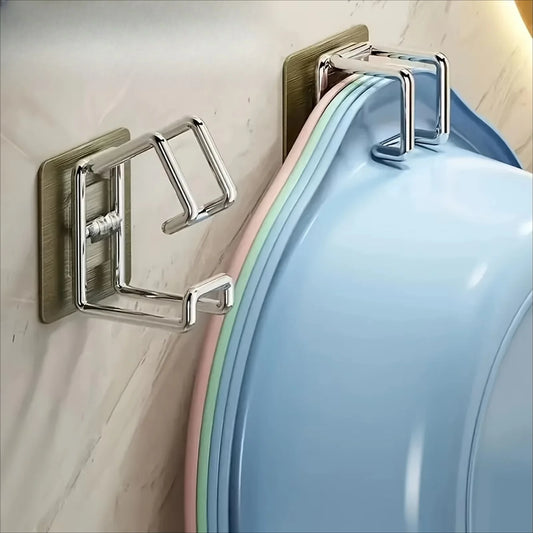 1/2/4/6pcs Stainless Steel Washbasin Hook Punch-Free Bathroom