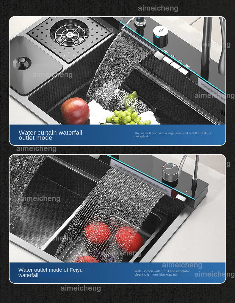 Stainless Steel Sink Waterfall Trash Can Cup Wash
