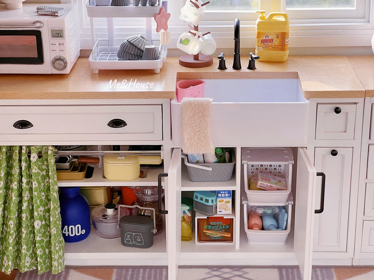 1/6 Dollhouse Miniature Furniture Wooden Shelf Cabinet Sink