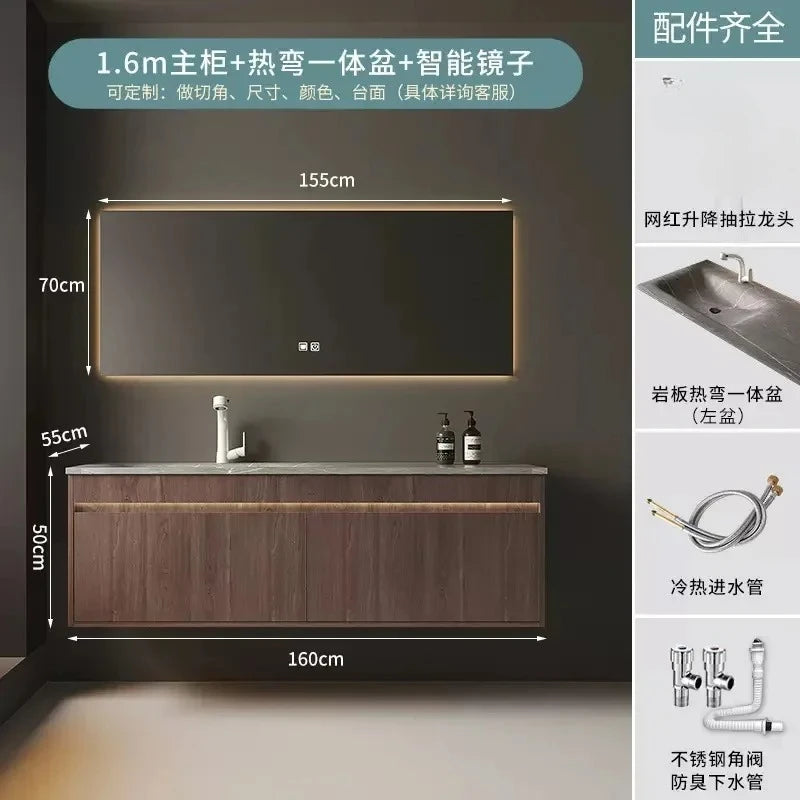 Light Luxury Bathroom Cabinets Rock Slab Integrated Washbasin