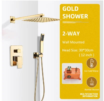Zappo Gold Waterfall Faucet Roman Handheld Shower Deck