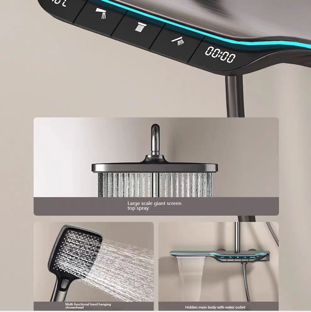 Digital Display Shower Bathroom Rainfall Piano Button Showers