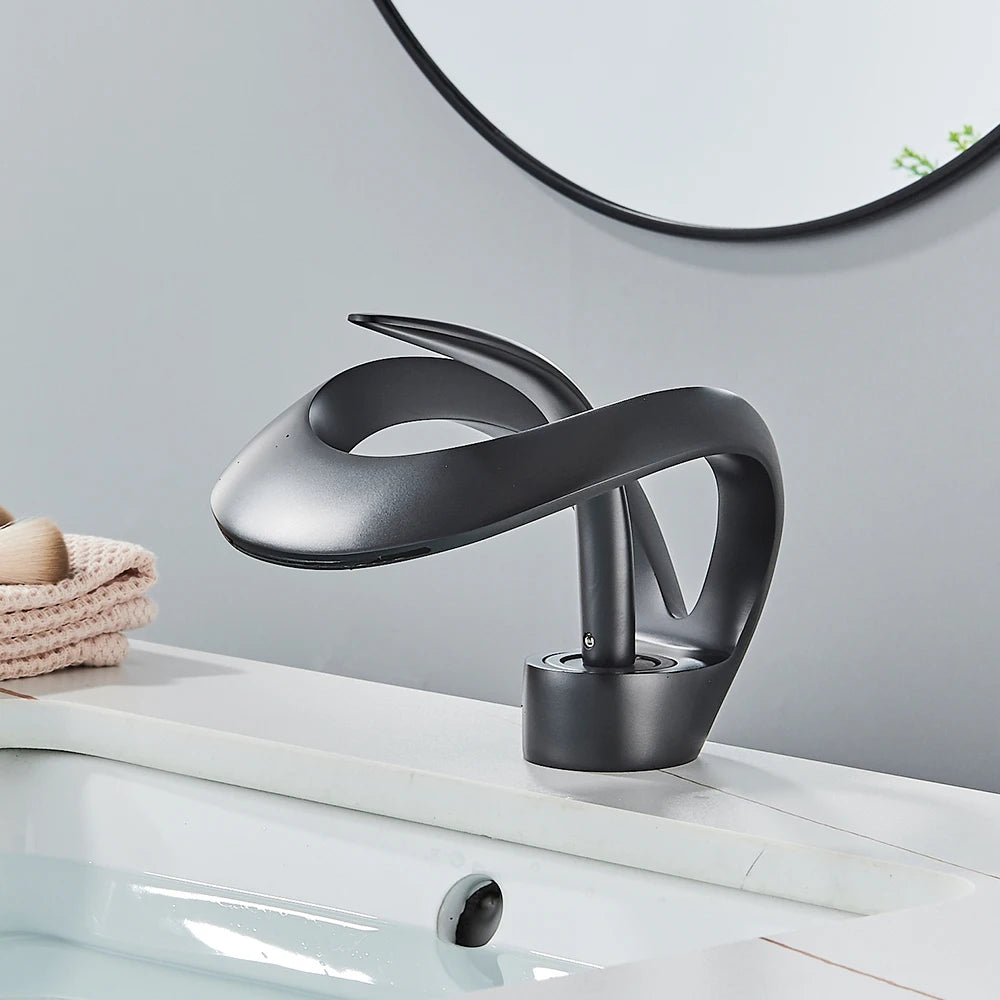 Rozin Luxury Black Basin Faucet Grey Bathroom Waterfall