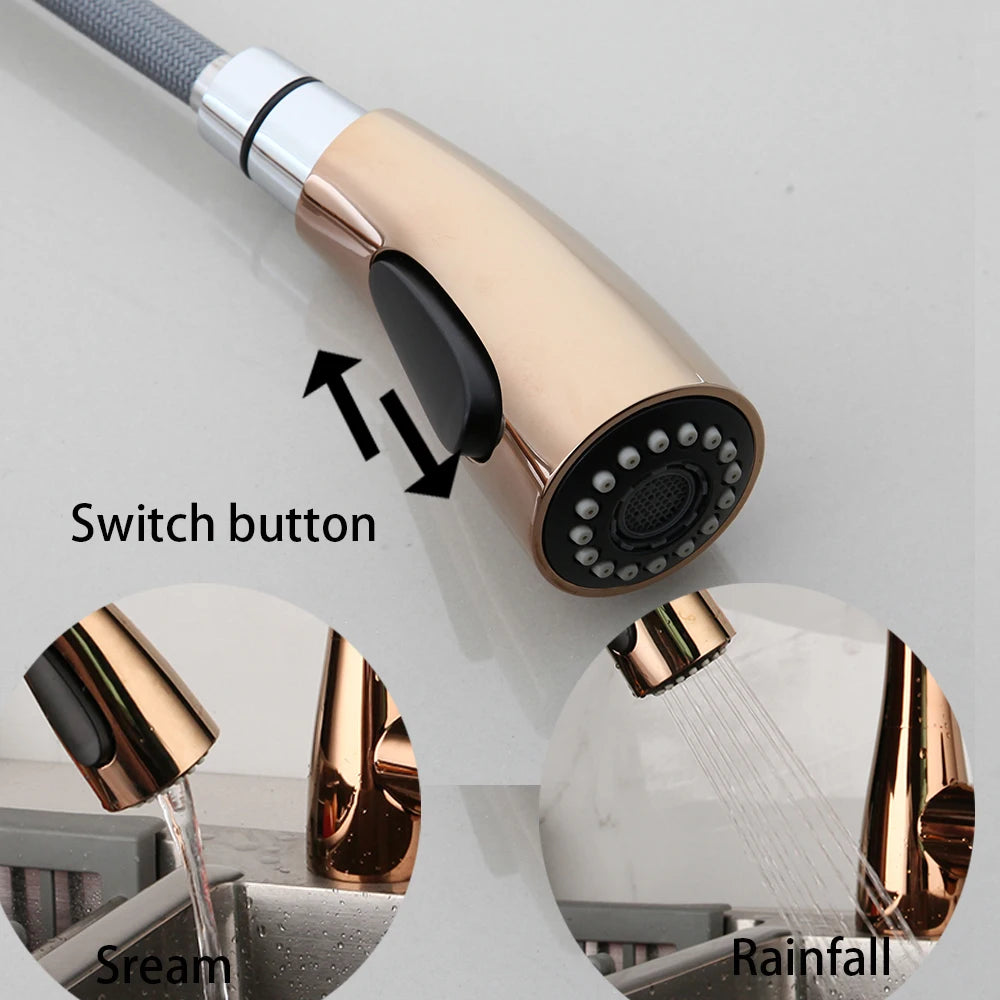 Kemaidi Rose Gold Sink Faucet Black Handle Pull