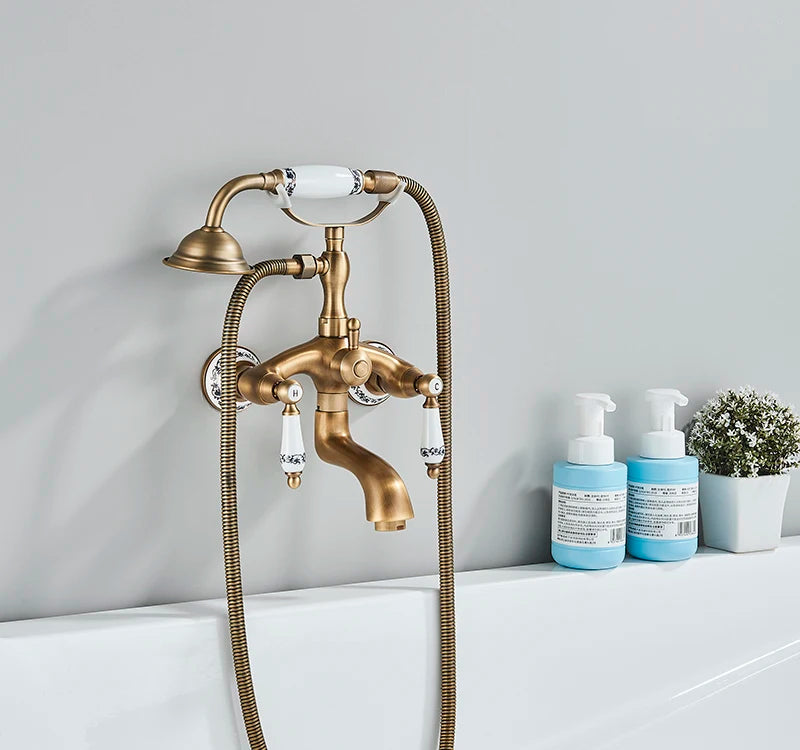 Retro European Bathtub Shower Faucet Handled Handshower Ceramics