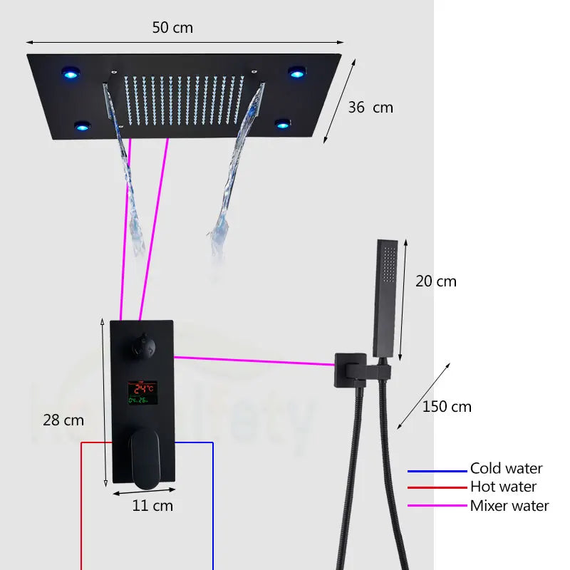 Black Ceiling Canopy Bathroom Shower Faucet Cold Mixer