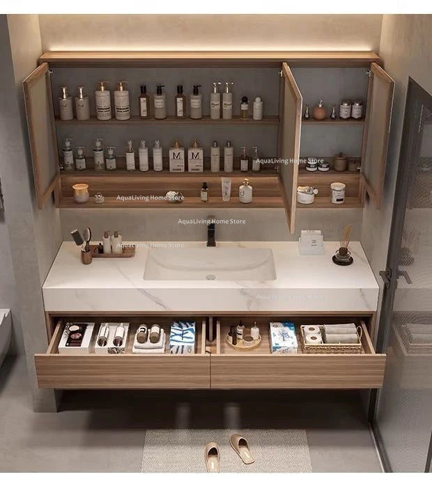 Luxury Rock Plate Bathroom Cabinets Intelligent Mirror Wash