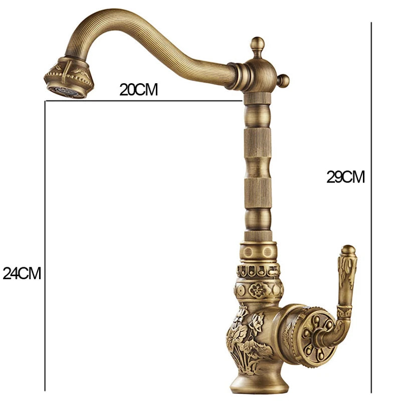 Faucet Vintage Antique Cold Rotating Bathroom Sink Carved