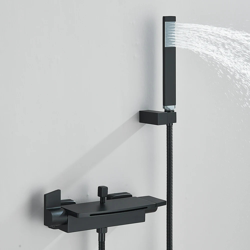 Black Waterfall Bathtub Shower Faucets Wall Mount Shower