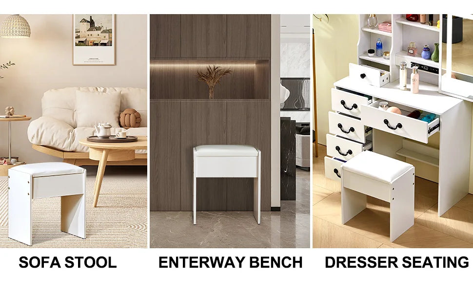 Dressing Table Mirror Led Light Storage Stool Lighting