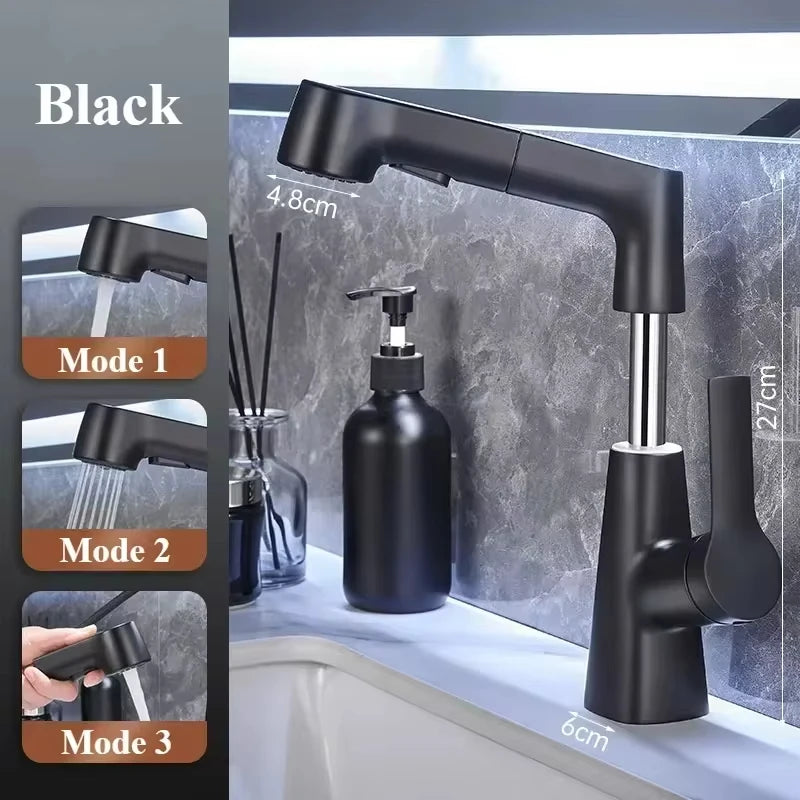 Pull Out Lift Faucet 360 Rotatable Bathroom Basin