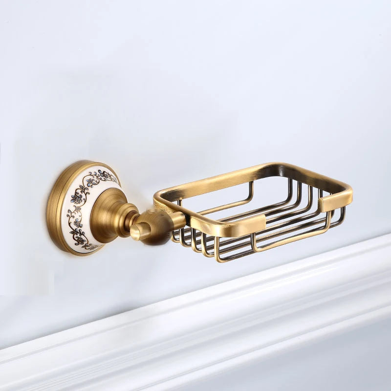 Antique Brushed Solid Brass Bathroom Sets European Porcelain