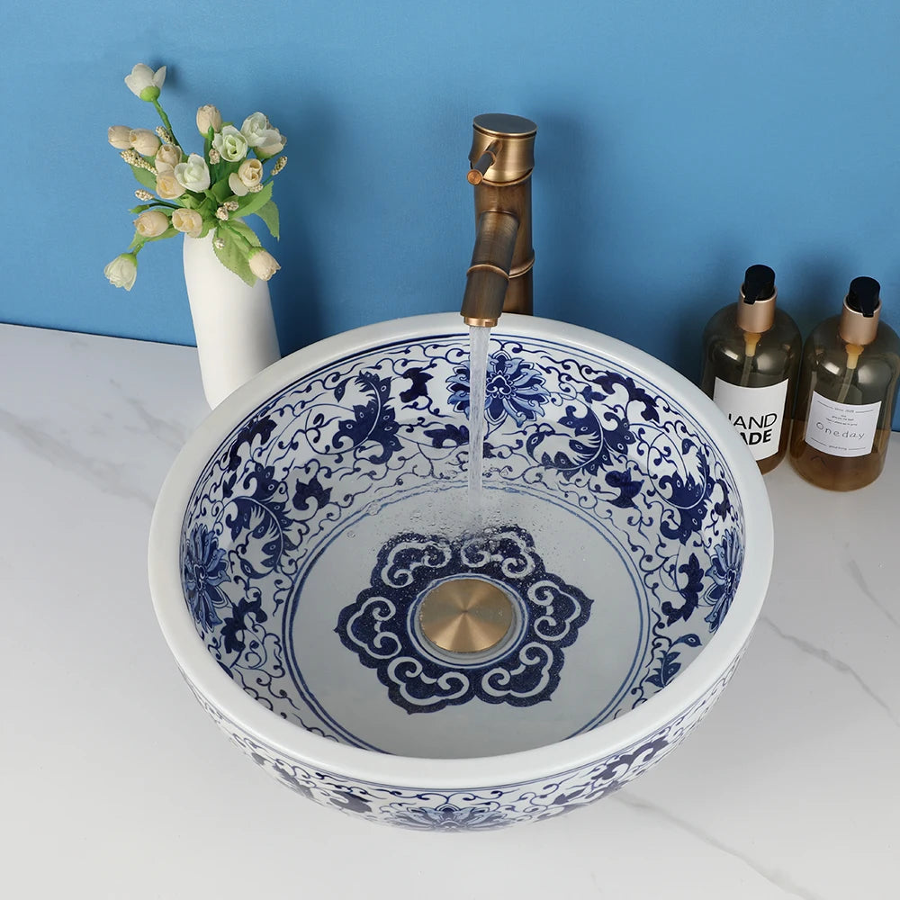 Zappo Jindezhen Ceramic Bathroom Vessel Sink Faucet Combo