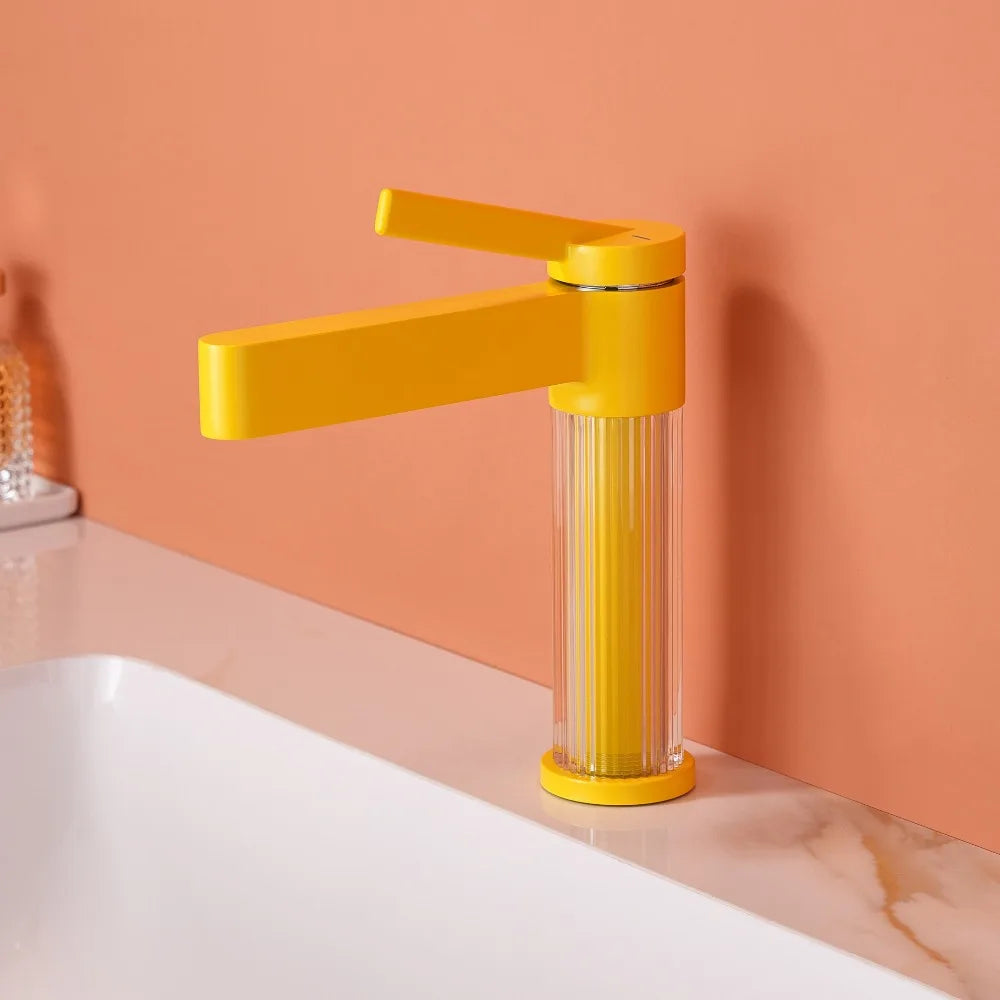 Yellow Bathroom Basin Faucet Acrylic Brass Cold Water
