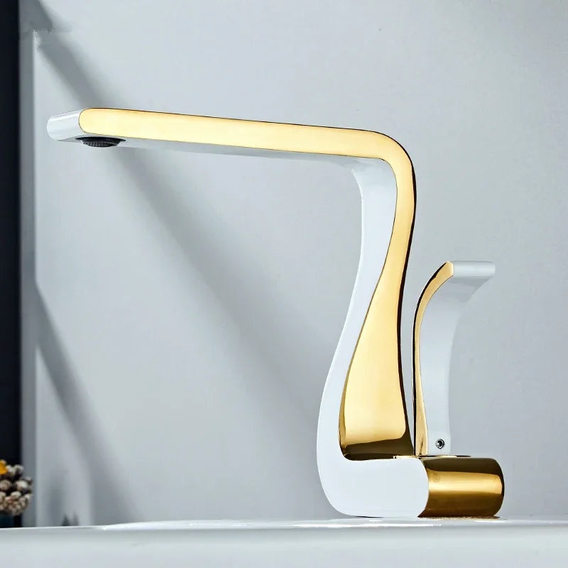 Luxury White Gold Bathroom Mixer Tap Brass Wash