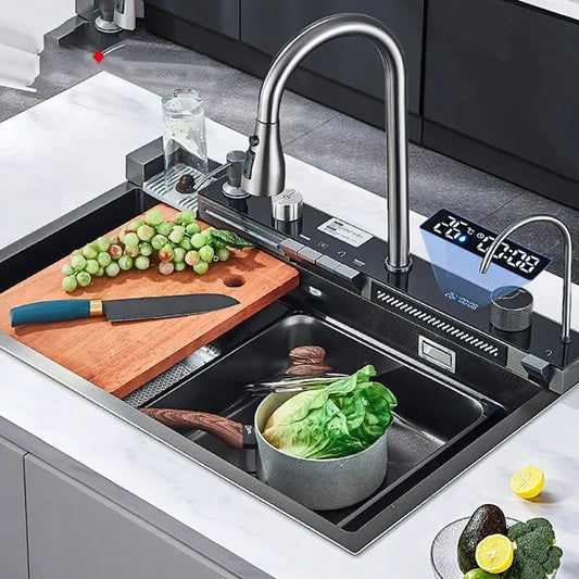 304 Stainless Steel Waterfall Sink Large Slot Integrated