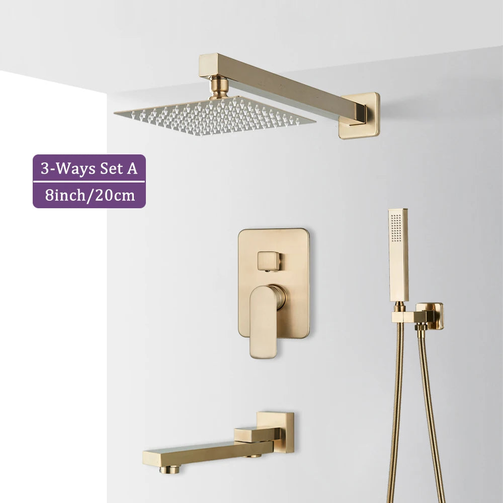 Brushed Gold Bathroom Shower Faucet 2/3 Way Rainfall