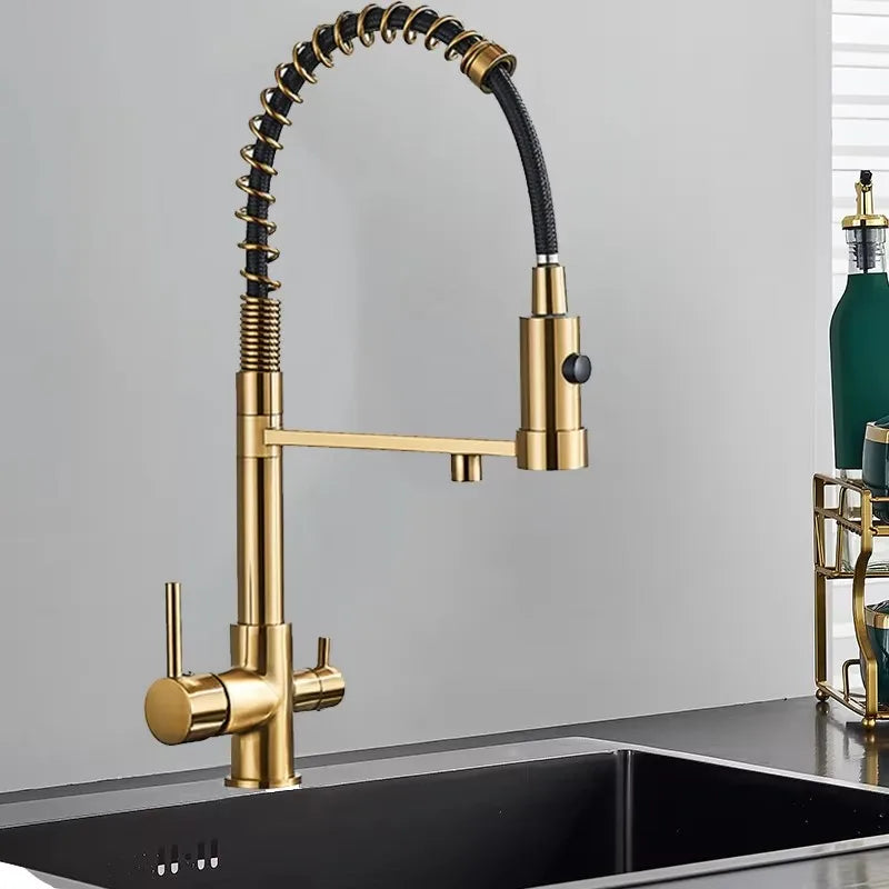 Zappo Gold Waterfall Faucet Roman Handheld Shower Deck
