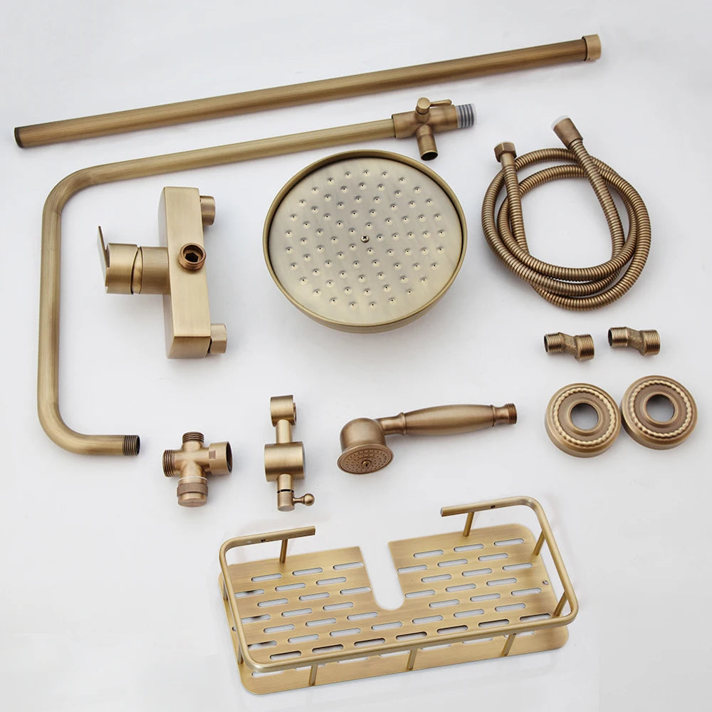 Zappo Antique Brass Shower Systerm Flexible Retro Brass