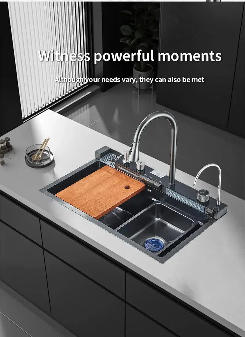 304 Stainless Steel Waterfall Sink Large Slot Integrated