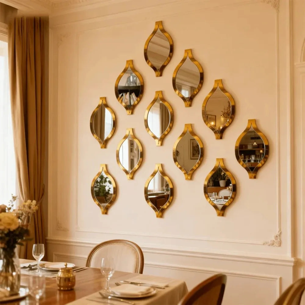 6/12pcs Gold Teardrop Wall Mirror Combinationartisticdecorative