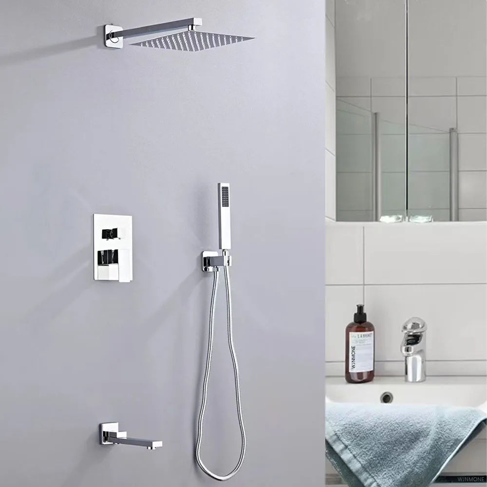 Gray Hidden Shower System Concealed Rainfall Bathroom Shower