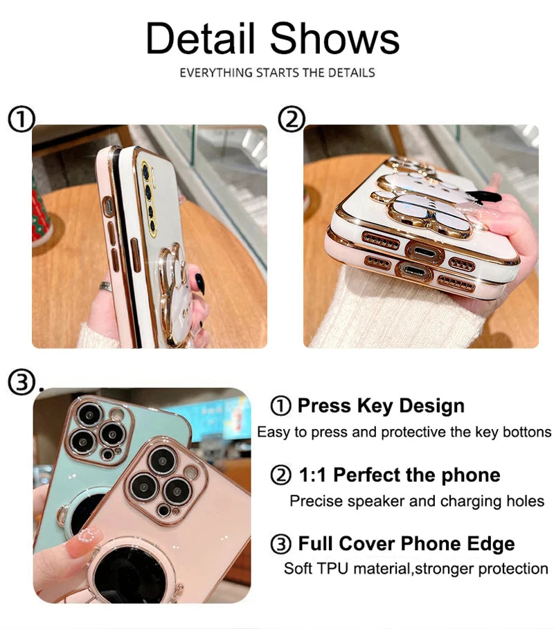 91 Makeup Mirror Cute Rabbit Phone Holder Case