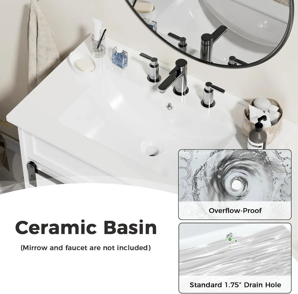 30 Bathroom Vanity Sink Farmhouse Cabinet White Sliding