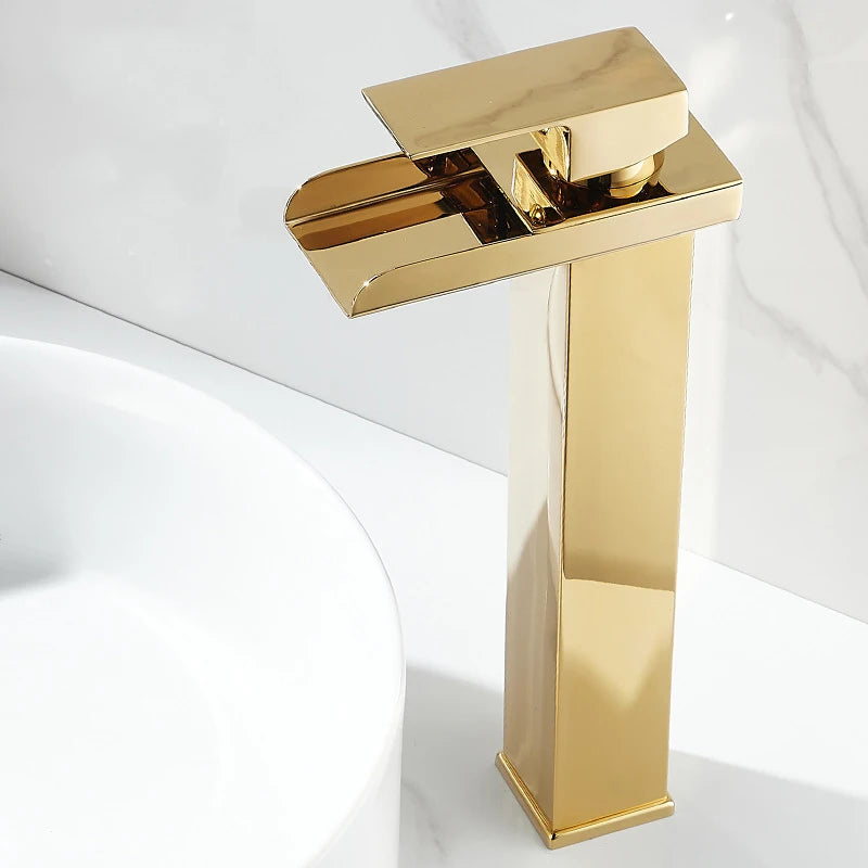 Black Waterfall Bathroom Basin Faucet Square Vanity Sink