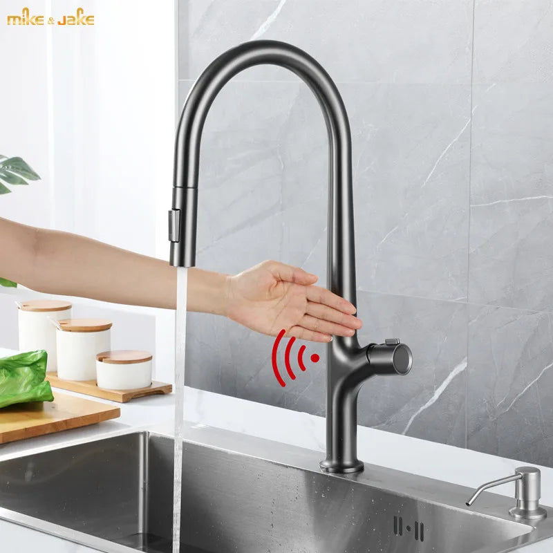 Gunmetal Faucets Pull Out Cold Faucet Sensor Telescopic