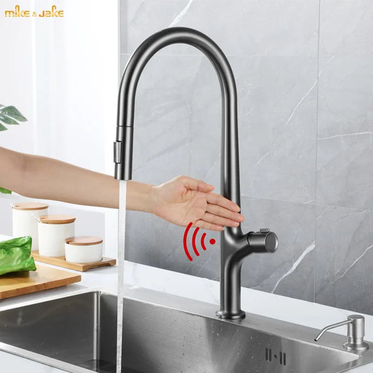 Gunmetal Faucets Pull Out Cold Faucet Sensor Telescopic
