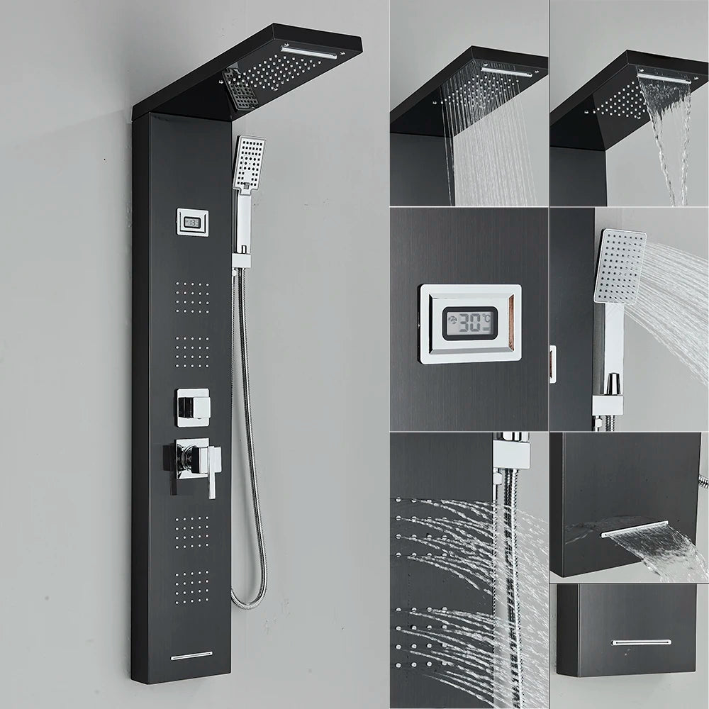 Led Shower Panel Faucet Rainfall Headshower Spa Massage