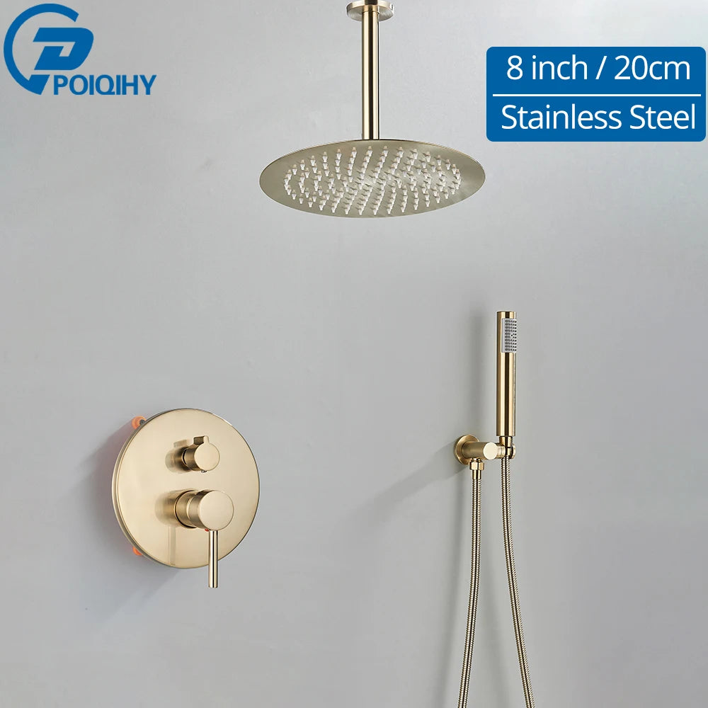 Brushed Gold Shower Faucet Embedded In Ways Shower
