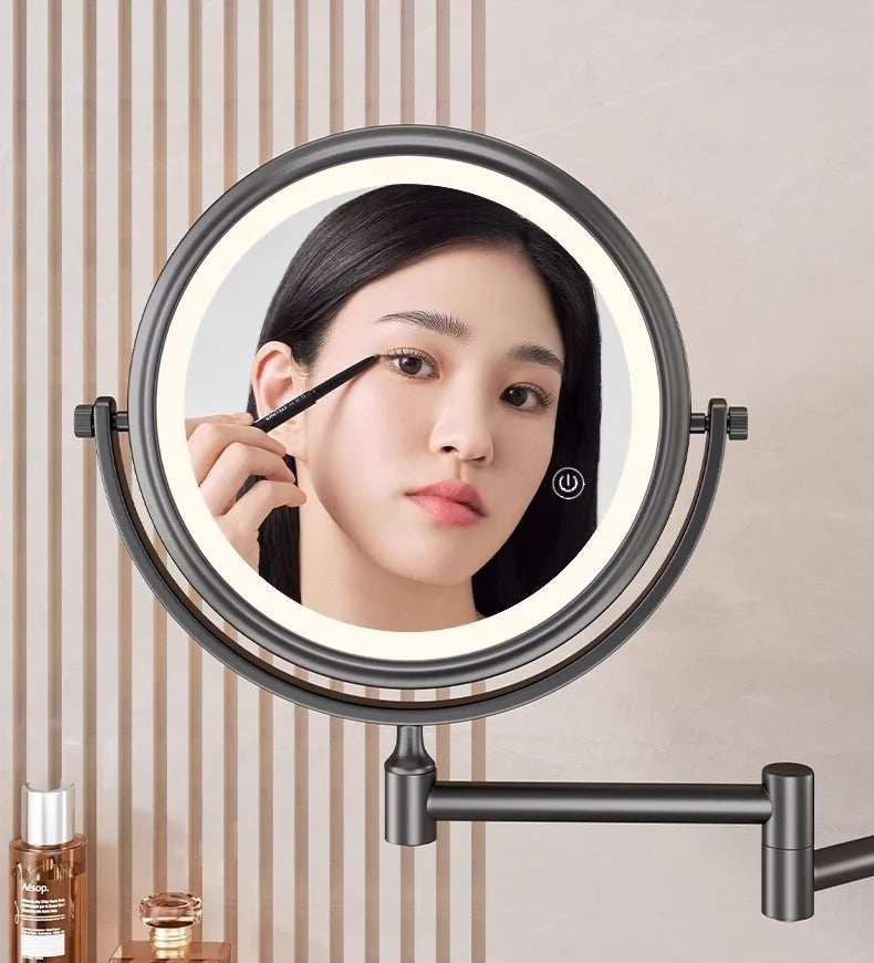 Folding Bathroom Wall Mirror Double-Sided Makeup Mirror Light