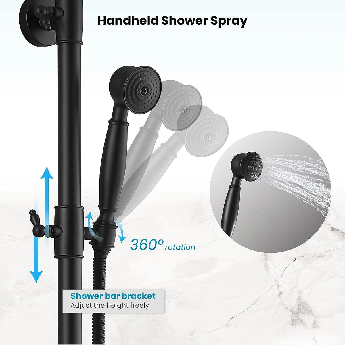 Kemaidi Bathroom Black Shower Wall Mounted Rainfall Shower
