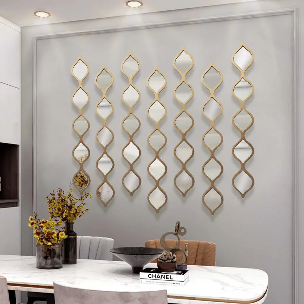 6/12pcs Gold Teardrop Wall Mirror Combinationartisticdecorative