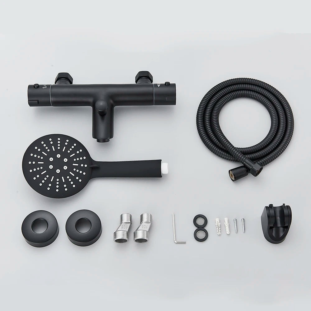 Black Thermostatic Bathroom Shower Faucet Dual Handle Bathtub