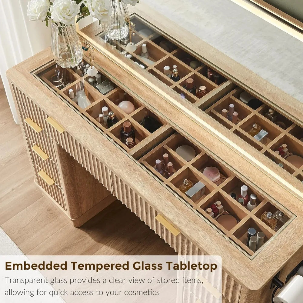 Illuminated 48 Makeup Vanity Desk Fluted Design 8-Drawer