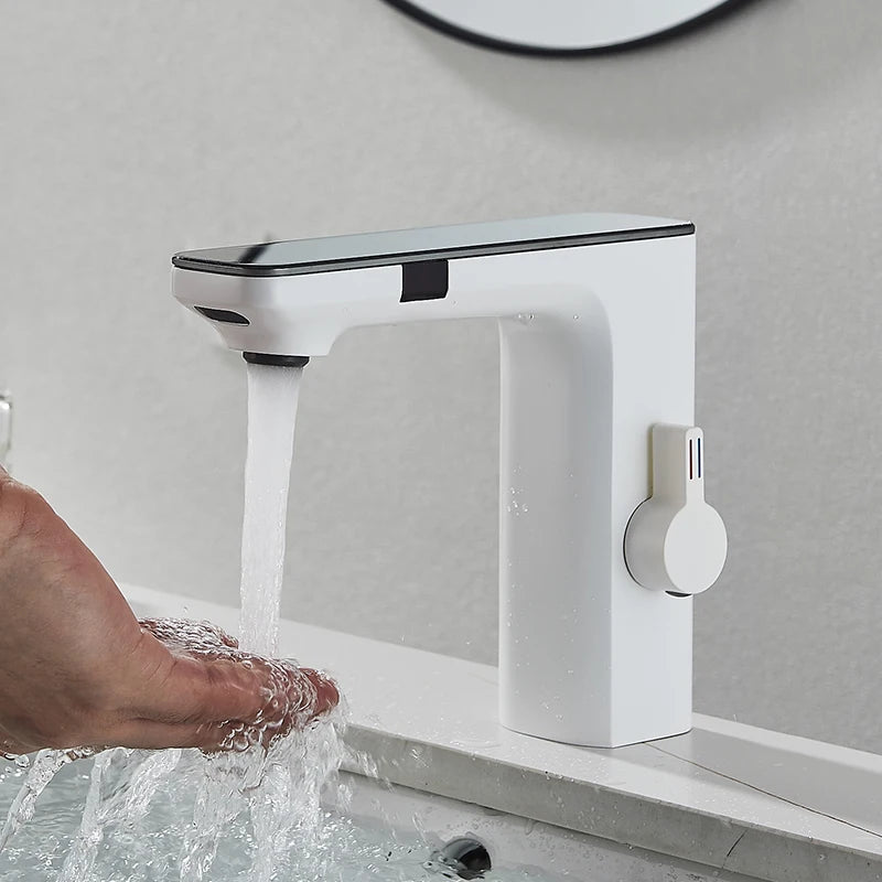 Gun Grey Smart Sensor Basin Faucet Digital Display