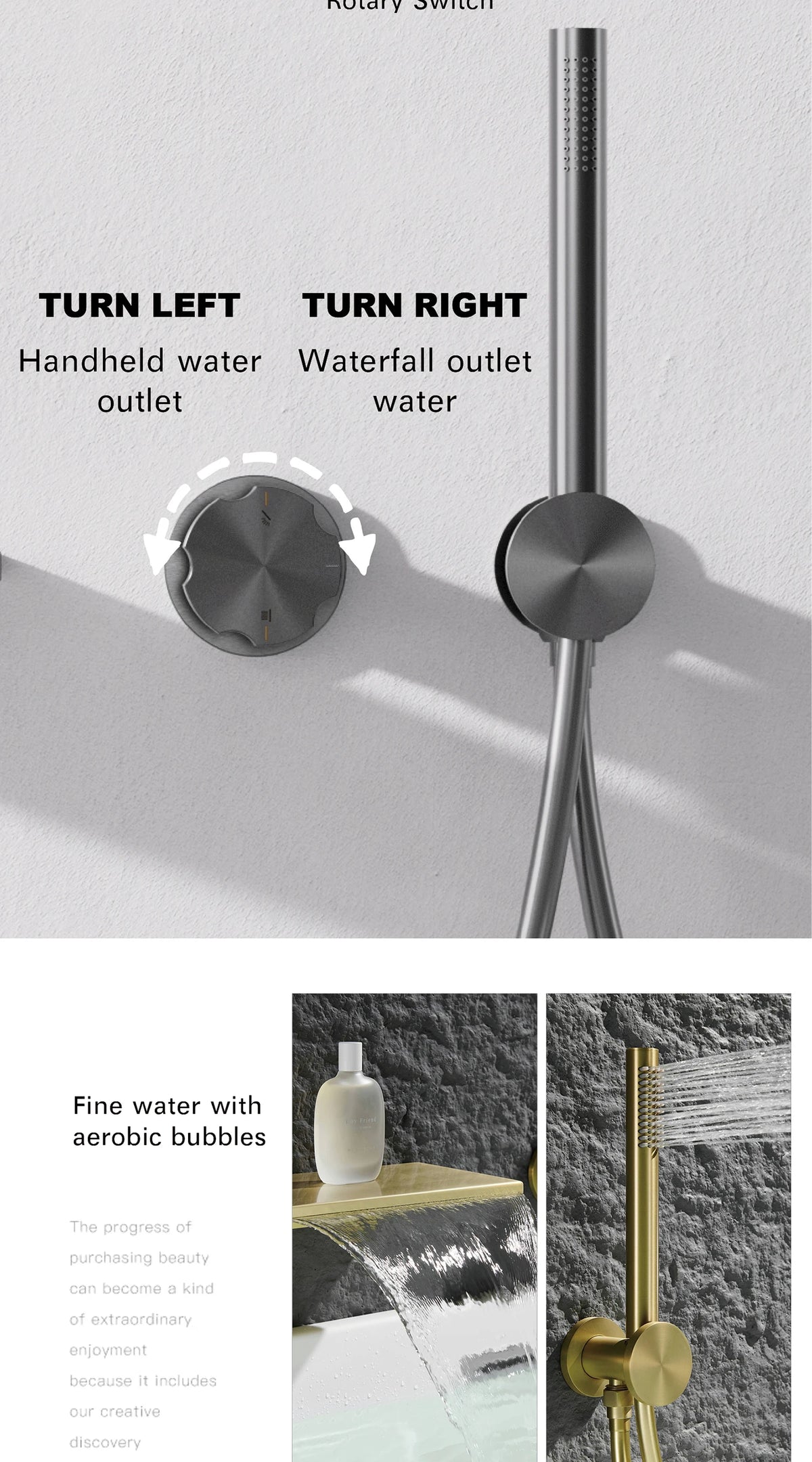 Minimalist Design Gun Grey Brass Wall-Mounted Concealed Bathtub