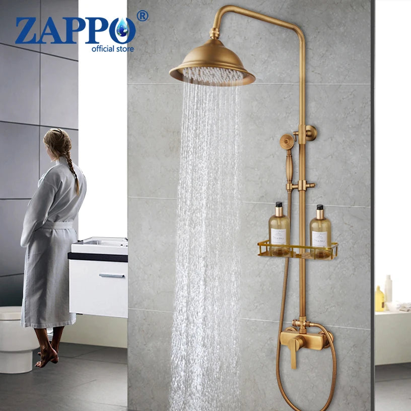 Zappo Antique Brass Shower Systerm Flexible Retro Brass