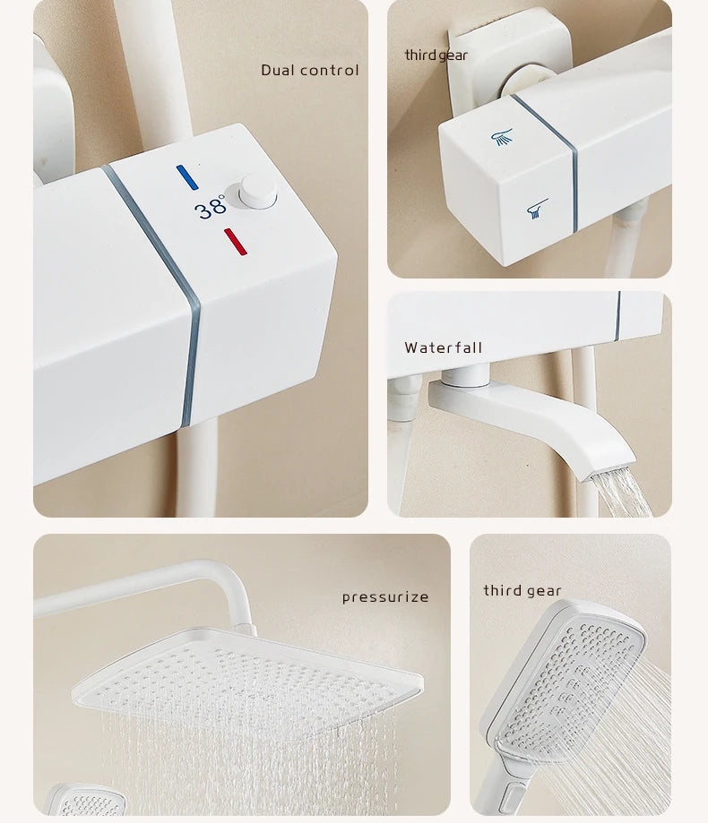 White Thermostatic Bathroom Shower 12 Inch Square Rain